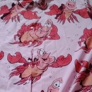 Men's Pink 3XL Sebastian Little Mermaid Lobster Button-Up Shirt Disney Cartoon